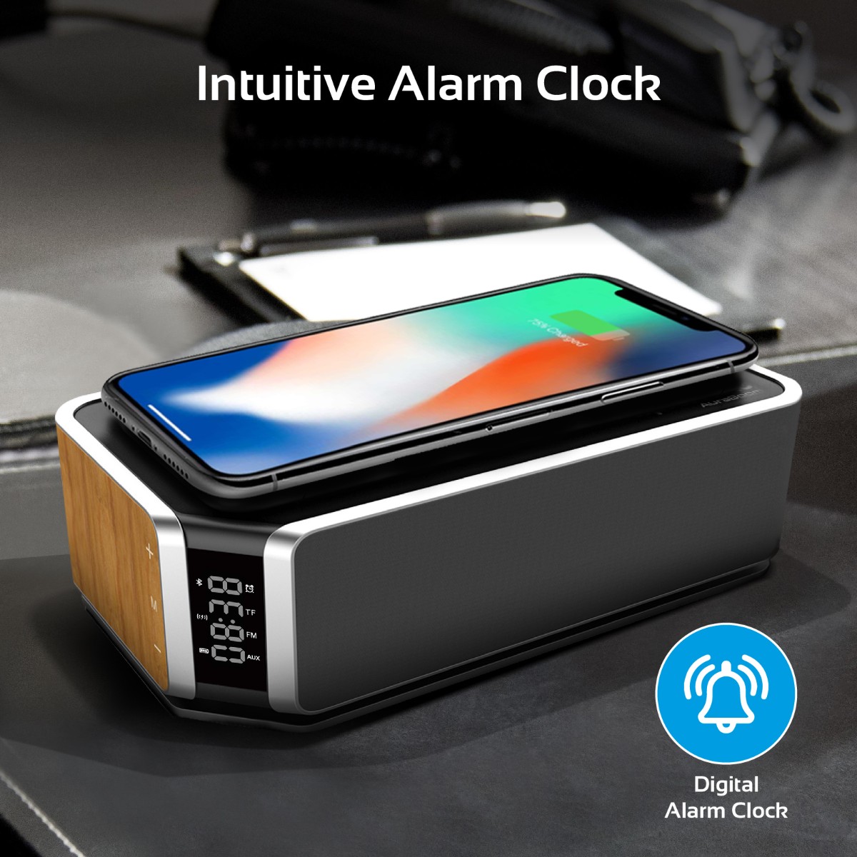 The Auraboom Bluetooth Alarm Clock Speaker Sports An Elegant Brushed Metal Look That Will Fit In Effortlessly With Any Room Or Environment The Auraboom Bluetooth Alarm Clock Speaker Sports An Elegant Brushed Metal Look That Will Fit In Effortlessly With Any Room Or Environment